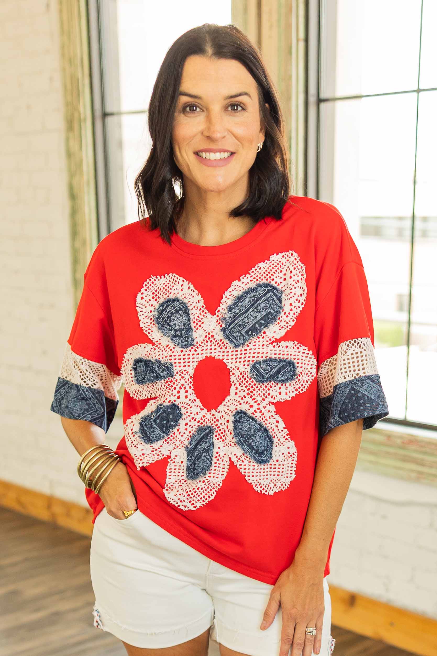OAKLYNN FLORAL CROCHET PATCH TOP – Ruby and Yaya